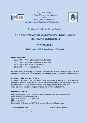 X Conference on Mathematical Modelling in Physics and Engineering (MMPE’2018)